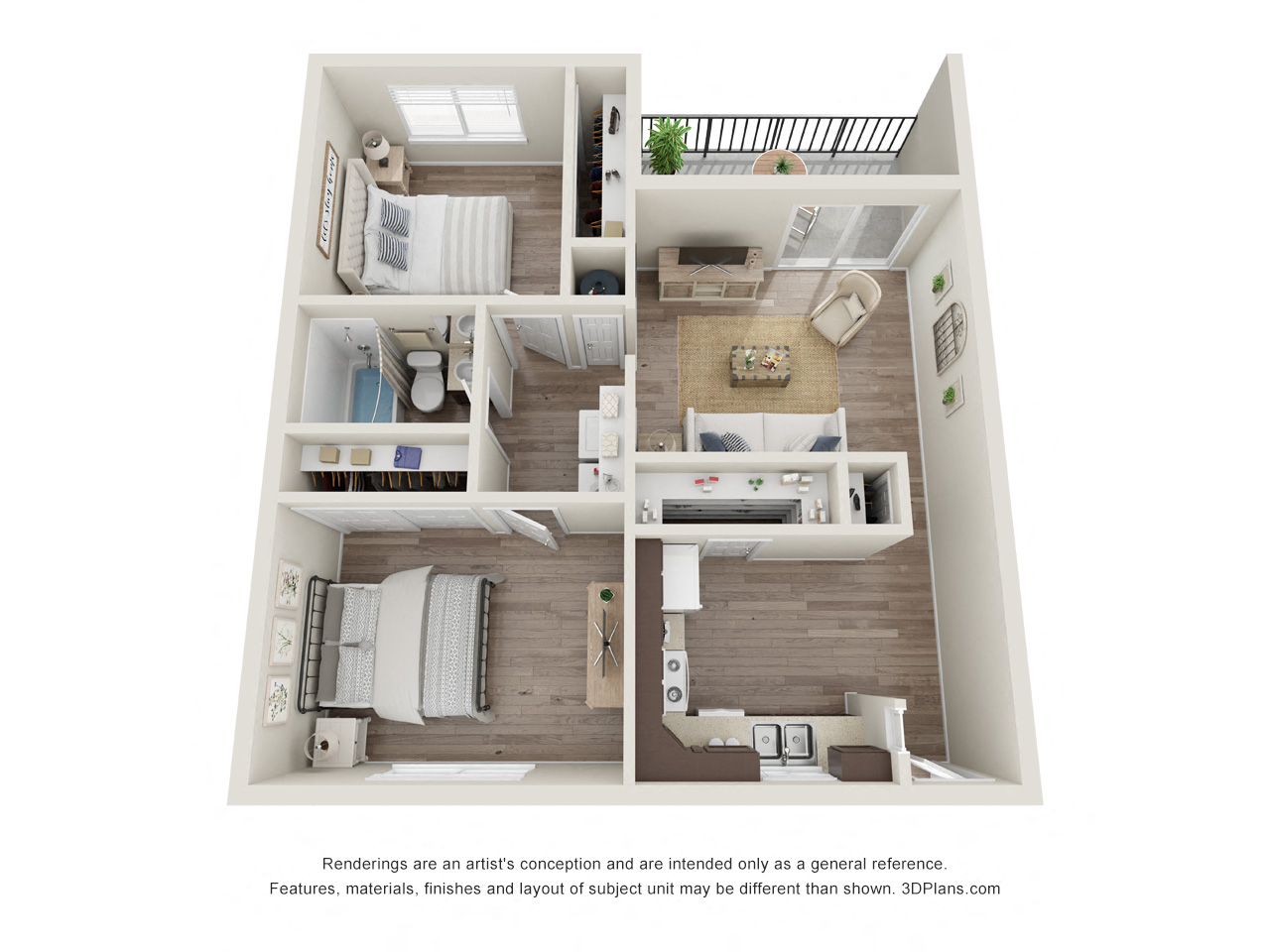Floor plan for 2 beds, 1 bath, 815 sqft